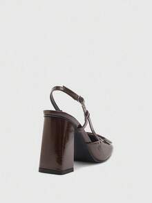 CUCCOO BIZCHIC Women's Square Toe Chunky Heel Brown PU Leather Pumps, Fashionable Minimalist Comfortable For Daily Wear And Occasions For Christmas - Brown - View 9