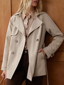 Écloséra French Retro Casual Commuting All-Match Loose Version Double Breasted Wear A Belt Soft Twill Woven Fabric Spring And Autumn Khaki Women's Trench Coat Mid-Length Trench Coat Women's Jacket Ladies Casual Clothing Fall Clothes For Women Women's Autumn Clothing Matching Women's Autumn Clothing Jacket Autumn And Winter Matching Windbreaker Jacket - Khaki - View 3
