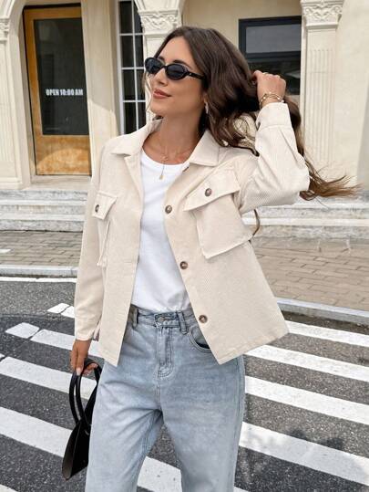 Serisse 秋冬翻盖口袋落肩灯芯绒夹克