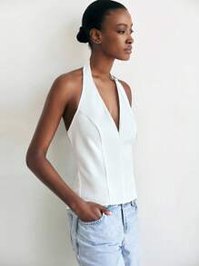 Maija Áo hở lưng màu trơn gợi cảm cho nữ, mùa hè - trắng - Xem 5