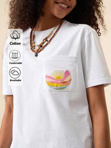 EURMUSE ÁO THUN Cỡ Lớn Thêu Chi Tiết Cotton Cho Nữ - trắng - Xem 1