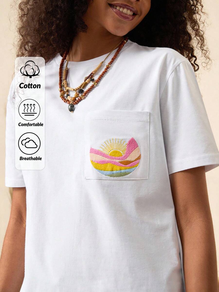 EURMUSE ÁO THUN Cỡ Lớn Thêu Chi Tiết Cotton Cho Nữ - trắng - Xem 1