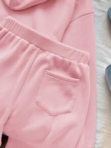 SHEIN EZwear 2pcs/Set Women Casual Thermal Lined Hoodie Sweatshirt And Pants, Pink, Autumn/Winter - Pink - View 3