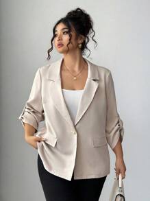 Elenzga 加大码纯色 3/4 袖优雅西装外套，适合春秋季节