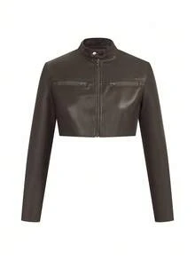 Dazy Designer Women Crop Jacket - Brown - View 1