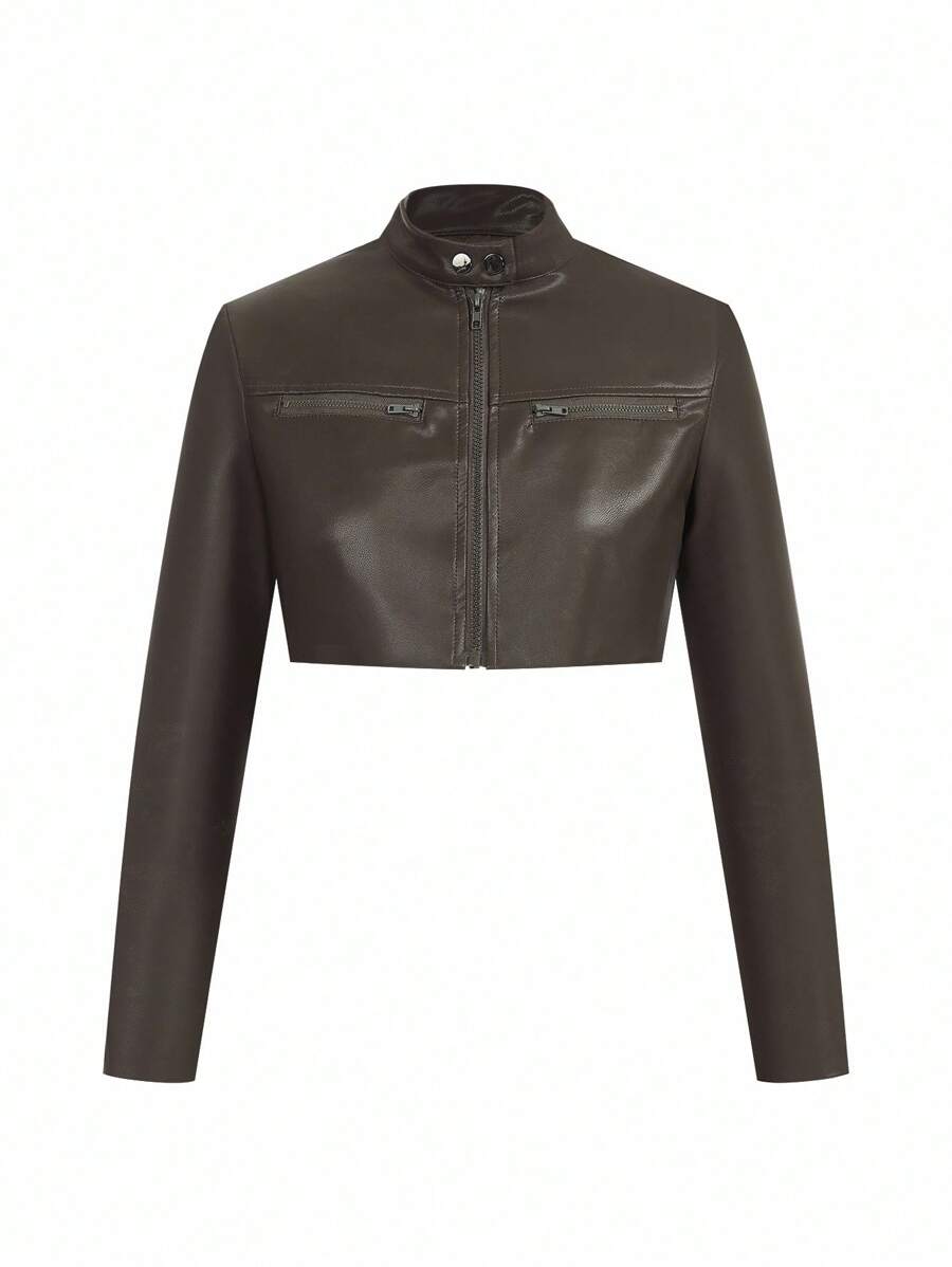 Dazy Designer Women Crop Jacket - Brown - View 1