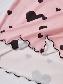 SHEIN 粉色睡衣 3 件套可爱印花女式心形和蝴蝶结印花针织吊带睡袍套装睡衣裙心形印花睡衣裙娃娃装睡衣女式夏季睡衣蝴蝶印花睡裙内衣睡衣舒适优雅细节 - 彩色 - 查看 4