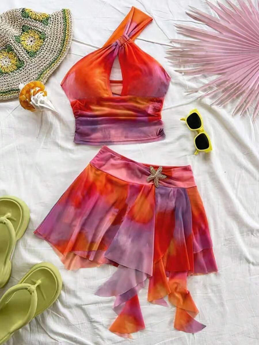 Soleia Bộ 2 món áo crop top không tay họa tiết hoa đi biển và chân váy mini cho nữ, trang phục đi nghỉ thời trang - Nhiều màu - Xem 1
