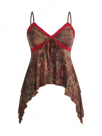 SHEIN x PRISCILA & JIMENA Top à fines brides grunge à imprimé floral en dentelle