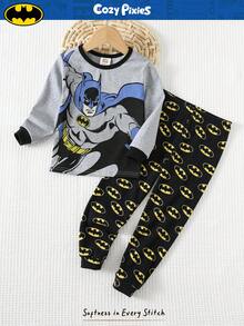 Young Boy Cartoon Pattern Knit Soft Crew Neck Long Sleeve Top And Elastic Waist Long Pants 2 Pieces Snug Fit Pajama Set Fall Winter - Multicolor - View 4