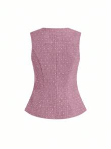 Ellevyn 女士优雅新款时尚法式无袖背心，配有大号金属纽扣，适合通勤、休闲穿着和各种场合 - 紫色 - 查看 2