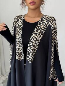 Elenzga 优雅秋季女士轻薄夹克，带编织定位花 - 黑色 - 查看 5