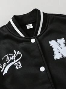 PAVTROS 适合青少年男孩的休闲印花棒球夹克，休闲、运动、日常穿着皆宜，是秋冬季时尚穿搭的理想之选。 - 黑與白 - 查看 4