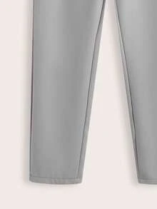 SHEIN Tween Boy Slim Fit Mid-Waist Tapered Solid Color Pants, Spring/Autumn - Grey - View 7