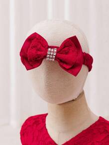 Glamorique Kids 女婴优雅蕾丝撞色网眼蝴蝶结装饰公主裙 - 酒紅色 - 查看 8