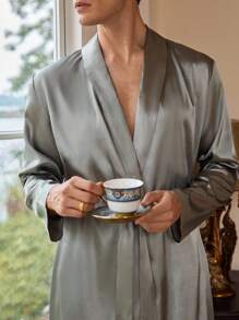 性感肌肉绅士男士复古长袍，秋季 - 灰色 - 查看 5