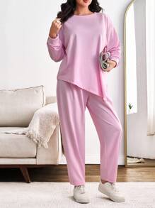 EURMUSE Tuta casual oversize composta da felpa e pantaloni, adatta per uso quotidiano - Rosa antico - Visualizzare 5