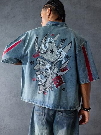 Street Life Men's Cartoon Character Printed Denim Jacket