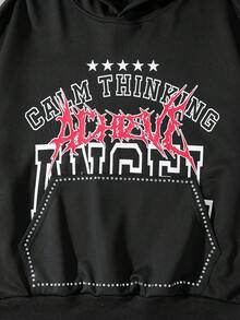 ROMWE MEN Street Life Áo hoodie in hình kim cương lấp lánh dành cho nam, kiểu dáng rộng rãi, dáng croptop - màu đen - Xem 2