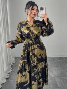 Modelyn Plus Size Shiny Long Sleeve Dress Fall Cloth For Women - Multicolor - View 6