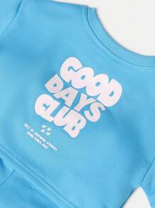 SUMWON Baby Girls Good Days Club Two Piece Summer Outfit Cropped T-Shirt And Shorts Set Casual Wear Matching Co-Ord Infant Toddler Clothing - Blue - View 5