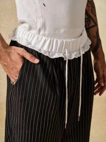 ROMWE MEN Prep 男士休闲条纹宽松抽绳腰短裤 - 彩色 - 查看 2