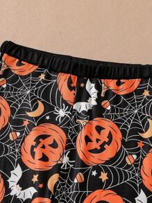 Tween Boys' Halloween Pumpkin Graphic Print Long Sleeve Top And Leggings Set, Pumpkin Lantern Pattern, Snug Fit Pajamas Fall Winter - Multicolor - View 3