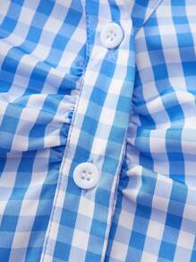 قميص كارديجان أنيق بياقة عالية وأكمام قصيرة مخطط باللون الأزرق للبنات