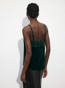 Maija 女士蕾丝拼布天鹅绒黑色吊带背心，适合秋冬季圣诞派对