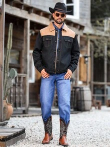 Manfinity Homme Jeans de pierna recta de mezclilla azul lavada de estilo casual para primavera/verano - Azul lavado medio - Ver 2