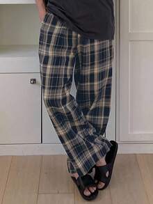 DAZY 男士多色格子睡裤，春夏/冬季 - 藍色 - 查看 3