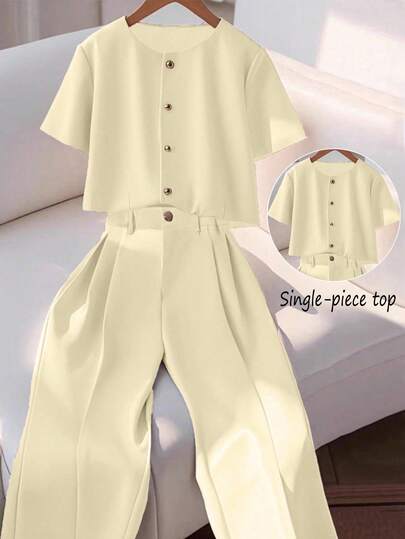 Franclia 时尚高端女士圆领短袖纽扣衬衫