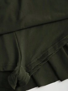 Sweetra 女士优雅纯色不对称领口迷你连衣裙，夏季 - 軍綠色 - 查看 6