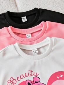 3件套少女休闲卡通印花宽松卫衣，黑/白/粉三色可选，适合春秋季休闲、运动、返校穿着 - 彩色 - 查看 6