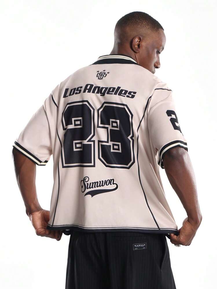 Baseball Jersey Polo With Contrast Stripes And Number