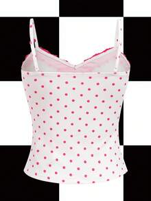 Shutterstock Y2Kool 可爱猫咪图案，Y2K风格，休闲修身V领吊带背心，蕾丝拼接，波点图案，撞色设计，粉白配色，适合夏季、派对、日常穿着，性感百搭单品。 - 彩色 - 查看 2