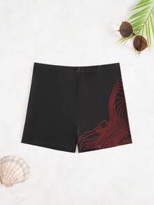 Surfspeed 男士字母条纹松紧腰休闲泳裤 - 黑色 - 查看 1