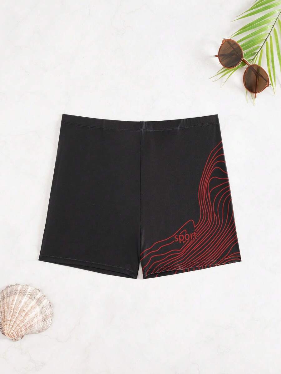 Surfspeed 男士字母条纹松紧腰休闲泳裤 - 黑色 - 查看 1