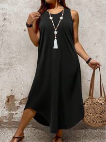 EMERY ROSE 2025 Summer New Round Neck Sleeveless Dress Women, European And American Style Leopard Print Hem Side Split Pullover Tank Top For Women