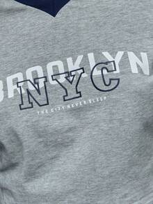 SHEIN Unity Brooklyn NYC Graphic Long-Sleeve Raglan Tee,Sporty Comfy Gray T-Shirt,Casual Autumn School Back-To-School Must-Have Top,Effortless Layering Tee - Grey - View 5