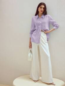 MOTF STUDIO SOLID LACE INSERT LONG SLEEVE SHIRT - Purple - View 3
