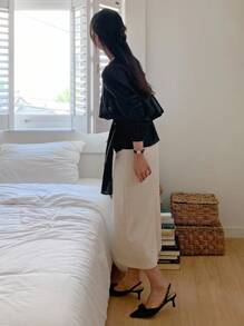 DAZY 女式系腰宽松套头长袖衬衫秋季上衣 - 黑色 - 查看 3