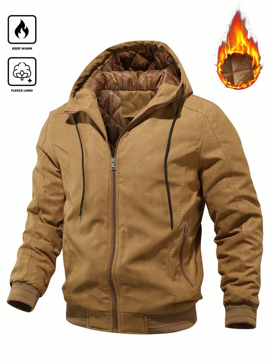 Manfinity Homme Men's Long Sleeve Retro Hooded Winter Coat, Winter Fashion, Warm, Fall - Coffee Brown - View 1
