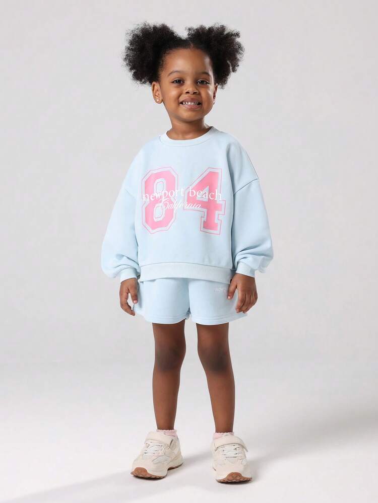 Newport Beach Varsity Print Sweatshirt And Shorts Set