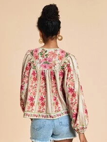 Travachic Chemise femme à manches longues avec imprimé placé tissé