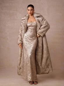 Lumalex Vestido de sirena con textura ondulada de lentejuelas para mujer, necesario para fiestas de otoño e invierno, elegante, glamoroso, de nuevo estilo, de lujo, para fiestas, reuniones, banquetes, modestos, de brillo, para fiestas, festivales, vacaciones, bodas, Eid Al-Adha, Año Nuevo, con decoración perlada, en color champán y dorado - Caqui - Ver 2