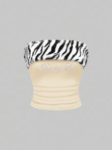 ROMWE J-Fashion Shibuya Subculture Rabbit Hair Zebra Print Patchwork Knit Fitted Crop Top For Women - Yellow - View 5