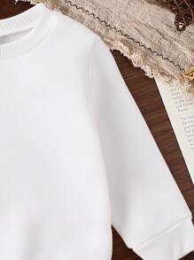 男童休闲可爱趣味棋盘格笑脸和“HANDSOME DUDE”字母印花圆领基本款卫衣，秋冬男童运动上衣 - 白色 - 查看 4