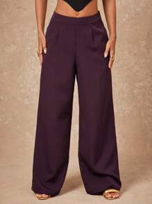 Lumalex 秋冬季简约复古风，适合假日派对、锐舞派对、音乐节、郊游、度假、波西米亚风、户外、婚礼季、宴会、成人礼等场合，女士高腰直筒褶裥纯色长裤，奢华舞会、圣诞节、新年等场合皆宜。 - 酒紅色 - 查看 4