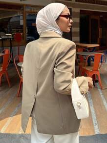 Joudiya 商务休闲纯色西装外套，秋季女装，优雅时尚 - 卡其色 - 查看 6